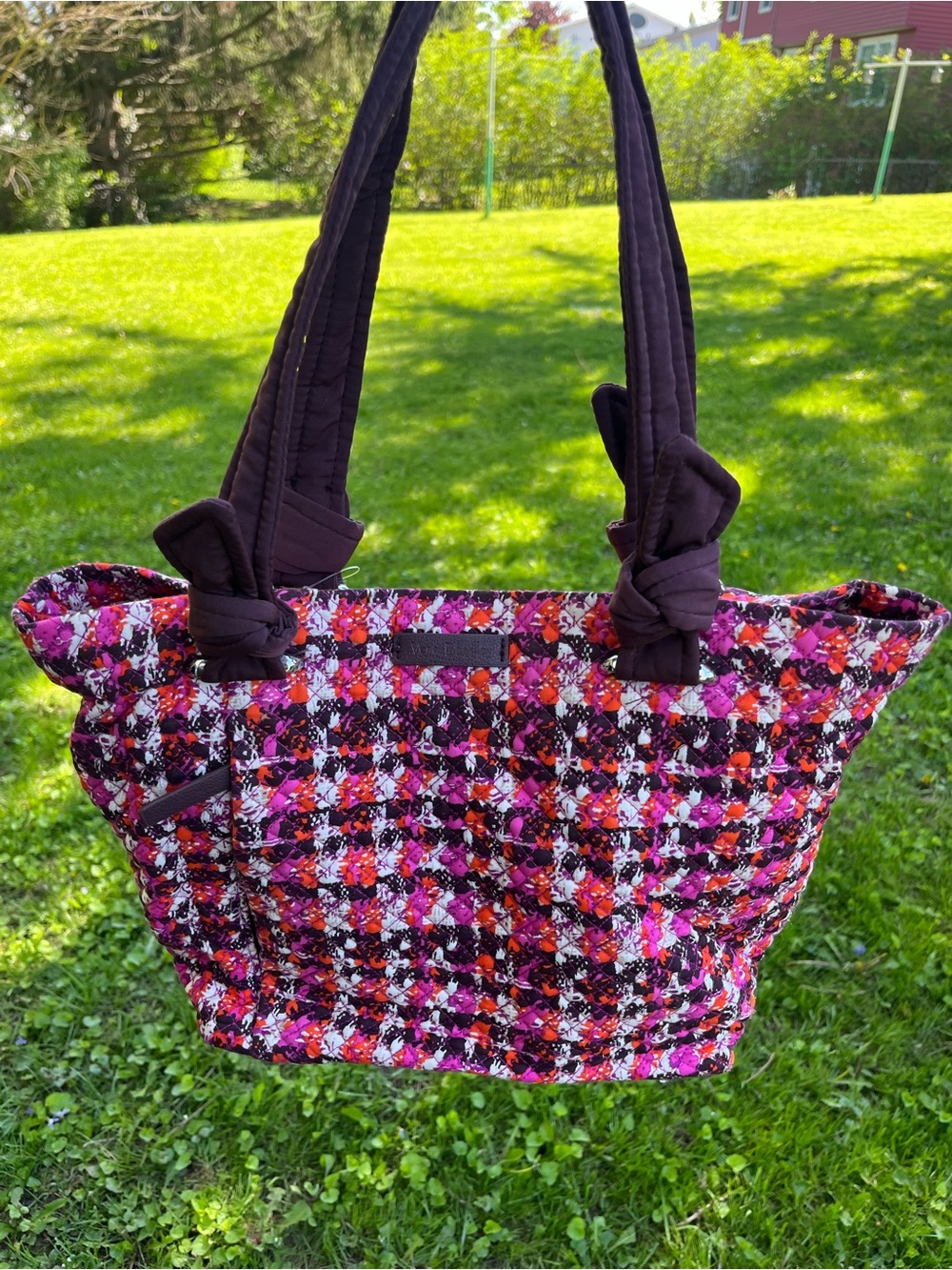 Vera Bradley Quilted Floral Plaid Tote Bag in Pink & Brown Women's Shoulder Bag